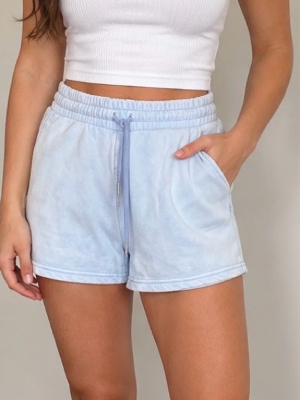Women's Light Blue Drawstring Athleisure shorts sweats sweatshirt soft lounge